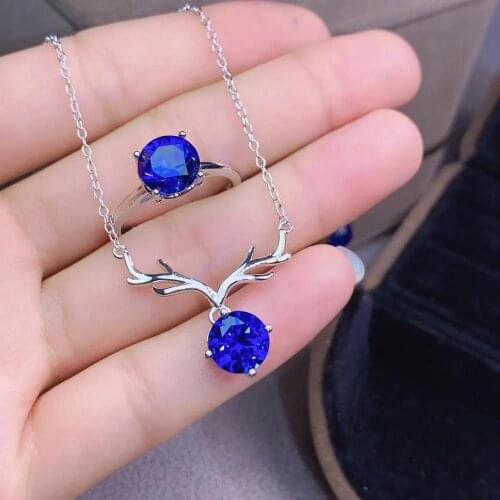100% Real Natural Sapphire Jewelry set Natural And Real 925 sterling silver Fine jewelry 1pc Sapphire ring,1pc Sapphire Pendant
