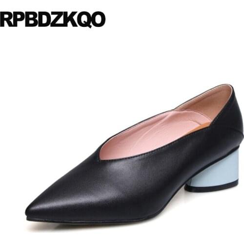 2019 women pumps casual pointed toe block black size 4 34 slip on sandals thick medium heels mules slipper shoes chunky yellow