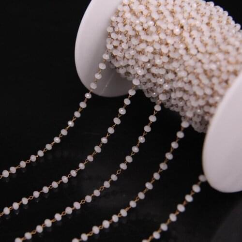 2x3mm White Crystal Glass Faceted Rondelle Chain,Glass Bead Link Brass Wire Wrapped Rosary Chain,Women Necklace/5meters