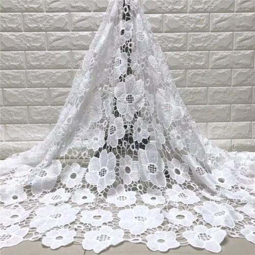 5yards Pure White African silk Lace Fabric Guipure Lace Fabric High Quality Nigerian Cord Lace Fabric For Wedding dress j15-61