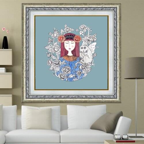 5D Diy Diamond Painting Cartoon Girl Cross Stitch Cartoon Girl & Flowers Needlework Home Decorative Full Diamond EmbroideryA6244