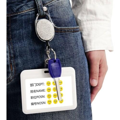 Shiny Retractable Bling Clip Diamond Badge Holder ID Card Key Ring chain Durable Portable Belt Clips Car Interior accessories