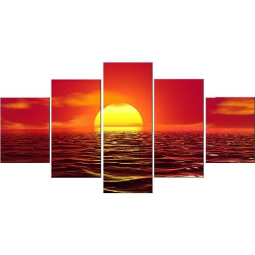Oversize Morning Sunrise Gold Sun Red Sea wall pictures for living room large Canvas Wall Art Ocean Decor Print Painting