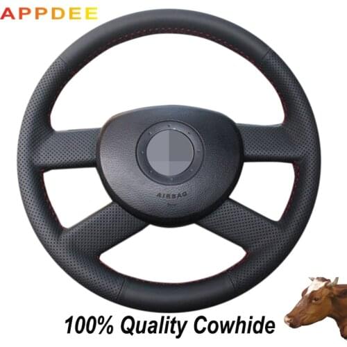Black Genuine Leather Steering Wheel Cover for volkswagen vw polo 2003-2006