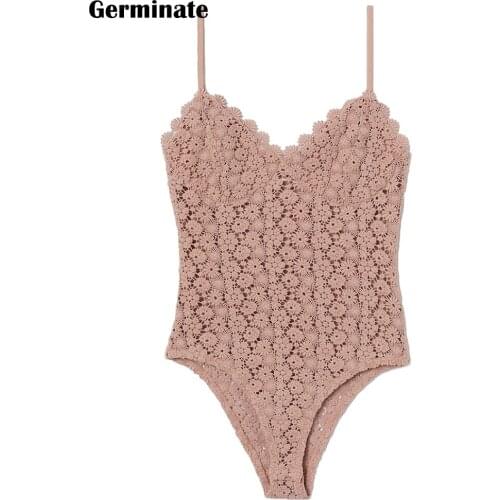 Sexy Lace Bodysuit Women Summer Deep V Neck Black Pink White Bodycon Camisole Halter Mesh Body Tops Jumpsuit Female Plus Size