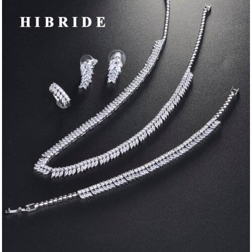 HIBRIDE Elegant Style Sparkling Cubic Zircon Jewelry Sets For Women Bridal Wedding Accessories Fashion Jewelry Wholesale N-716