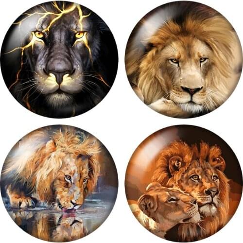 King of the forest Wild Animals Lion Beast 10pcs 12mm/16mm/18mm/25mm Round photo glass cabochon demo flat back Making findings