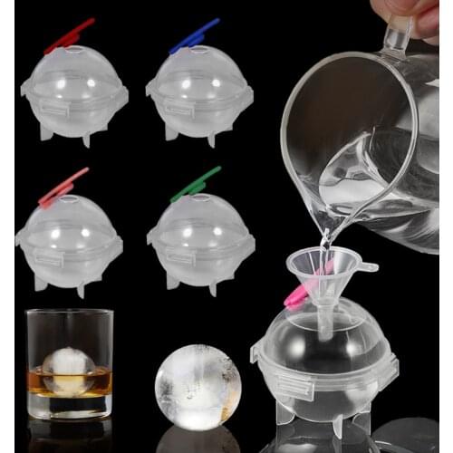 4PCS Round Ice Ball Cube Mold with Funnel DIY Ice Cream Maker Plastic Ice Mould Whiskey Ice Tray for Bar Kitchen Accessories