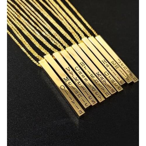 Four Sides Engraving Pendant For Woman Man Square Bar Custom Name Necklace Stainless Steel Pendant Necklace Gift for Best Friend