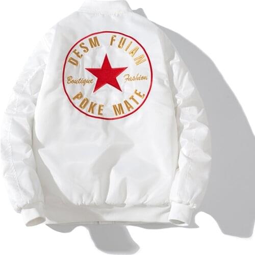 Autumn Winter Pilot Jacket Men Women Embroiderey Baseball Jacket Thick Warm Casual Windbreaker Coat Male Letter White Black 2020