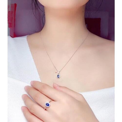 The best gift for engagement Real Natural Sapphire jewelry set Natural Real Sapphire 925 sterling silver 1pc pendant,1pc ring