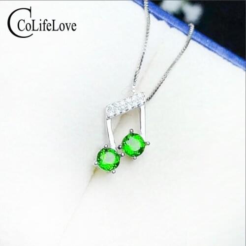 CoLife Jewelry Fashion 925 Silver Music Note Pendant for Girl 4mm Natural Diopside Pendant Sterling Silver Diopside Jewelry