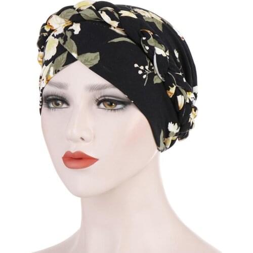 Fashion Floral Print Braid Women Hat Protective Cover Cap Headwrap Headwear