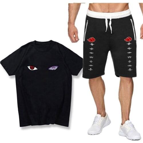 Anime Kakashi Sasuke 2021 Summer Mens Fashion T-shirt Set 2-piece Mens Sportswear Short Sleeve Suit
