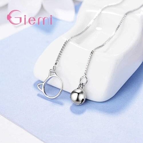 New Summer Wonderful High Quality Long Chain Cute Cat Ears Bell 925 Sterling Silver Drop Earrings For Women Engagement