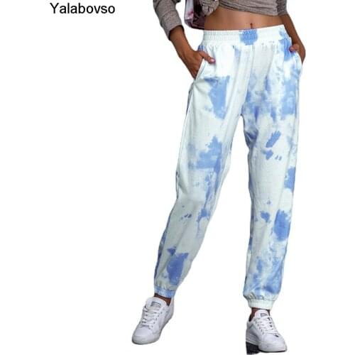 Autumn 2020 Tie Dye Printed Elastic Waist Casual Harem Pants For Women Streetwear Loose Pants Female 4colors Yalabovso