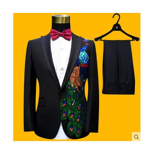 Singer dance stage clothing for men suit set with pants sequins bright drill mens wedding suits costume groom formal dress tie