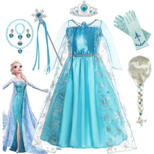 Girls Elsa Dresses Carnival Party Gown Cloak Children Birthday Pageant Cosplay Costume Frozen Dress Kids Snow Queen Clothes JYF