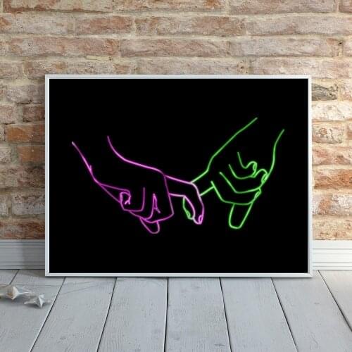 Lovers Holding Hands Graffiti Line Canvas Posters And Prints Abstract Street Art Neon Painting Walll Pictures Home Decor