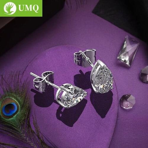 UMQ Classic 100% 925 Sterling Silver Pear Created Moissanite Gemstone Ear Studs White Gold Earrings Fine Jewelry Wholesale