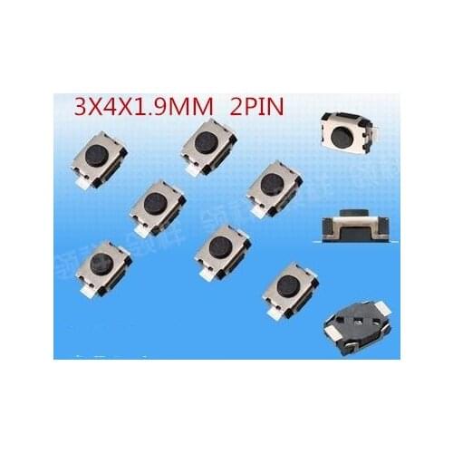 SMD 3 * 4 * 1.9MM Micro button 3X4X1.9 tact switch 2 pin little turtle single shrapnel temperature ic3x4x1.9MM