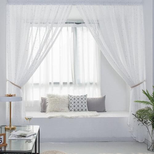 Modern Printed Star White Sheer Thin Day Curtain for Sliding Door Langsir Kitchen Living Room Tulle Window Curtain Darpe