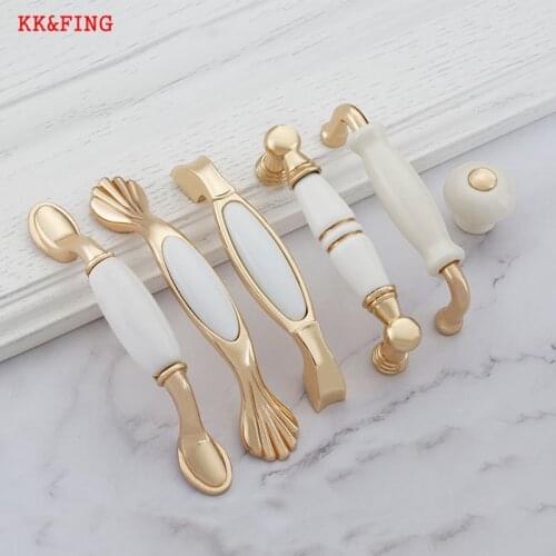 KK&FING Modern Zinc Alloy White Ceramic Cabinet Door Handles Drawer Knobs Kitchen Cupboards wardrobe Door Pulls Furniture Handle