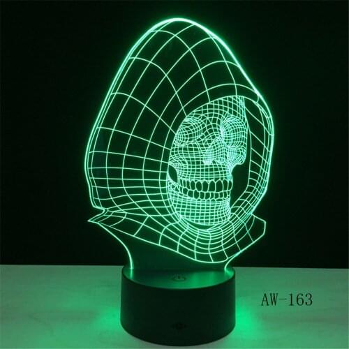 3D skull Shape LED 7 Color Change Flash Light Table Bedside Office Light Night Lamp Novelty Child Kid Holiday Gift AW-163
