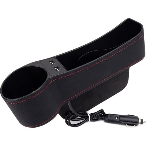 Universal Black Left Side Seat Slit Pocket Crevice Storage Organizer Box Case with 2USB Port Car Accessories