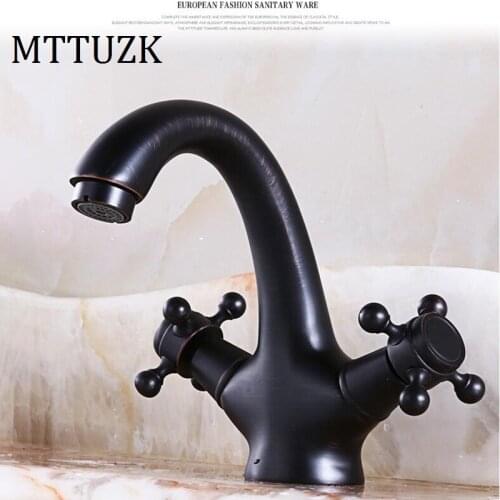 Vidric Oil bubbed European-style retro long neck brass sitting mounted double handle single hole basin faucet hot cold mixer tap