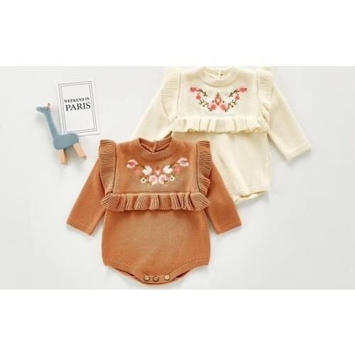Knitted Baby Clothes Winter Newborn Baby Romper Boy Girl Jumpsuit Romper Long Sleeve Embroidery Long Sleeve Baby Sweater Rompers