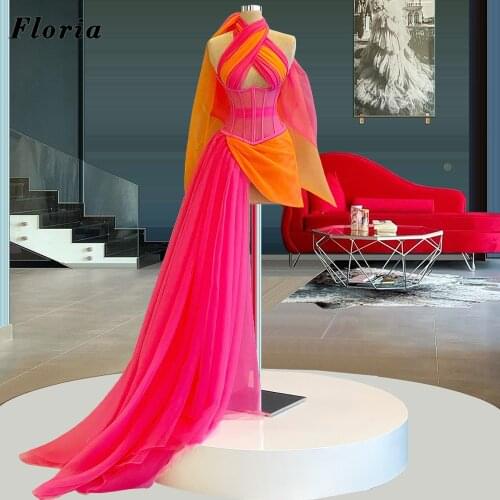 High Low Tulle Evening Dresses Custom Made Simple Dubai Evening Wear 2021 Celebrity Dress Arabic Long Prom Dress Robes De Soiree