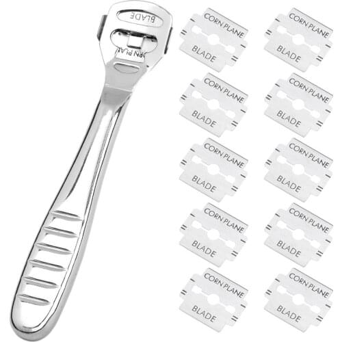 1Set rofessional Foot Care Stainless Steel Cuticle Remover Dead Skin Removal Pedicure Skin Hard feet Shaver with 10 Corn Blades