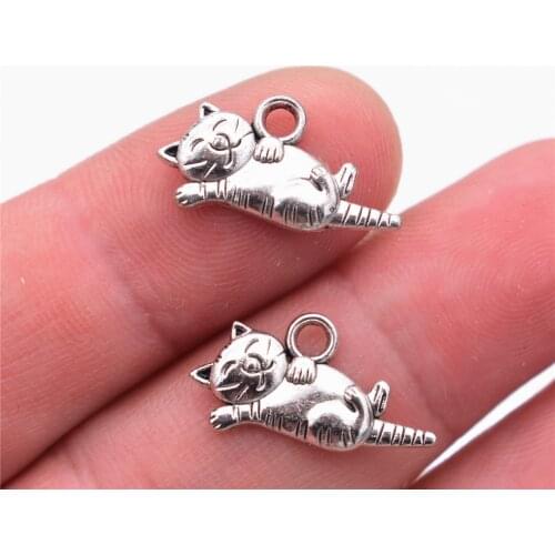 20*8mm 30pcs Antique Silver Plated Cute Cat Charm Pendant For DIY Necklace Bracelet Jewelry Accessories-E1-12