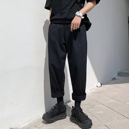 2020 Men Simple Leisure Cotton Harem Straight Pants Loose Fashion Trend Black Color Casual Pants Male Trousers Plus Size M-XL