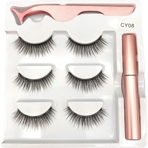 3 Pairs Magnetic Eyelashes Lash Extensions Waterproof Magnet Eyeliner Long Lasting Natural Magnetic Lashes False Make Up Set