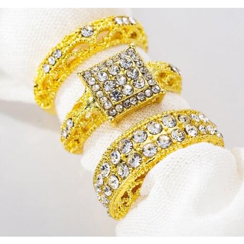 3pcs/set Rings Wedding Rings For Women Female Luxury Shiny Gold Color Zircon Engagement Rings Jewelry Party Gifts Accessories
