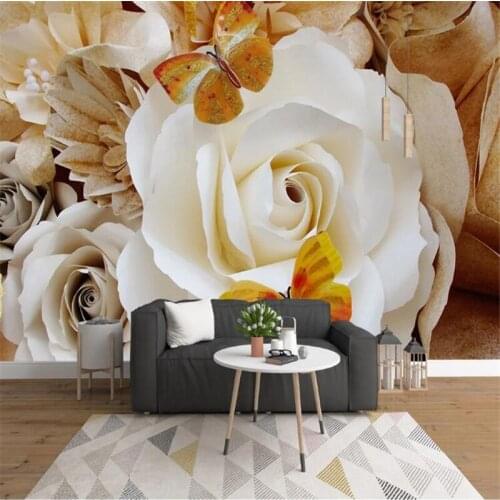 Milofi custom 3D wallpaper mural European three-dimensional butterfly rose TV bedroom sofa background wall decoration painting