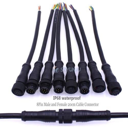 5Pairs/ 50Pairs 8Pin 24AWG Black Waterproof IP68 Male and Female 20cm Cable Connector