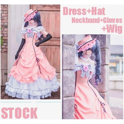[Stock]Anime Black Butler Kuroshitsuji Ciel Girls Dress Party Ball Gown +Wig S-XL Halloween Suit For Women Outfit