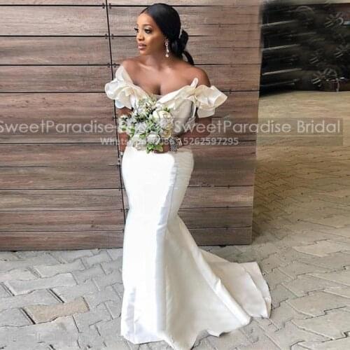 White Ruffles Off Shoulder Bridesmaid Dresses Mermaid 100% Real Picture Women Long Wedding Guest Dress Maif Of Honor