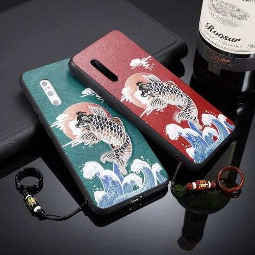 For Vivo X50 X30 Pro X27 X20 Plus V15 Y97 Y85 Y67 IQOO 5 Z6 S6 S7 Case Embroidery Embossed Crane Carp Soft Anti-knock Cover Ring