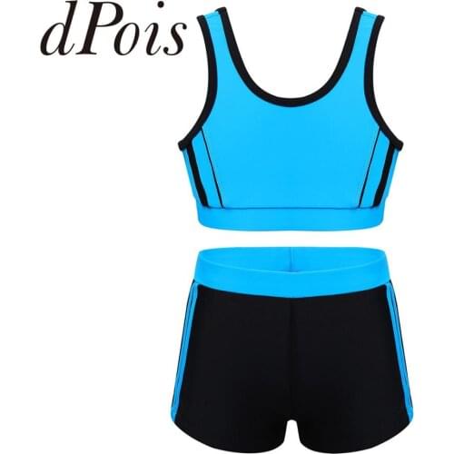 2PCS Kids Swimwear Girls Tankini Sleeveless Swimsuit Bathing Suit Set Swim Tops with Bottoms Children Gym Workout Sportswear