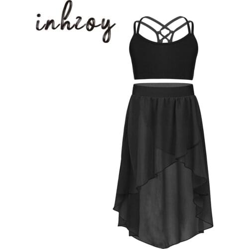 Kids Girls Ballet Dance Costume Dance Tanks Crop Top With Chiffon Skirt Set For Celebration of Spirit Praise Layrical Dance Wear