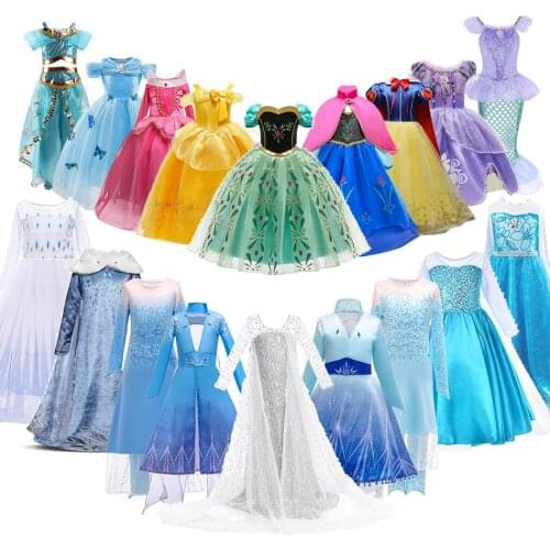 Children Princess Fancy Costume Elsa Party Carnival White Dress Up for Girl Christmas Birthday Cosplay Belle Snowflake Vestidoes