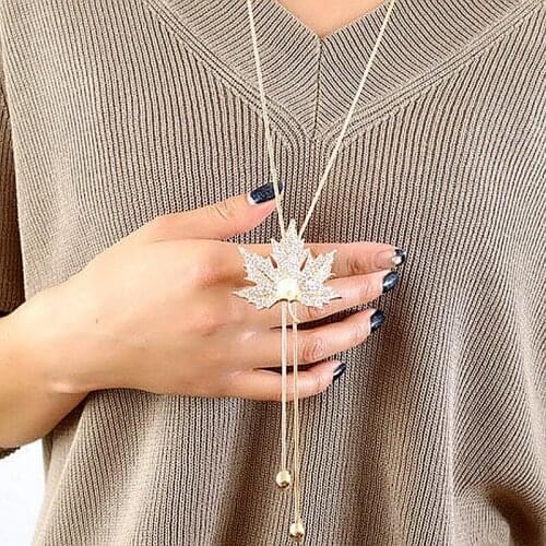 New Sweater Chain Fashion Clothes Accessories Pendant Maple Leaf Pearl Long Necklace Girl