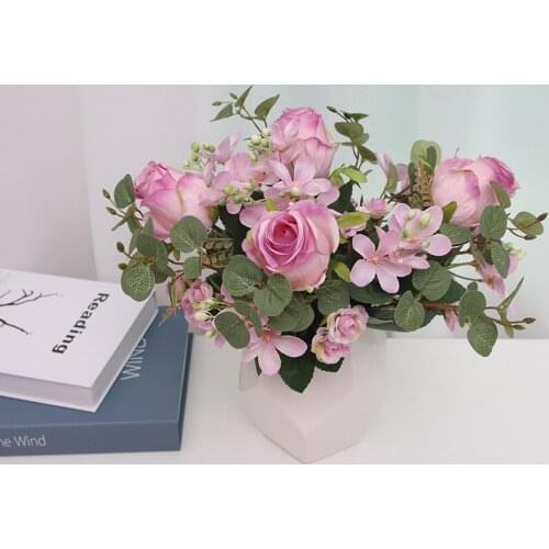 Artificial Rose Hydrangea Home Decoration Bouquet Wedding Hand Holding Silk Cloth Dried Flowers 5 Forks Melbourne Fake Flowers