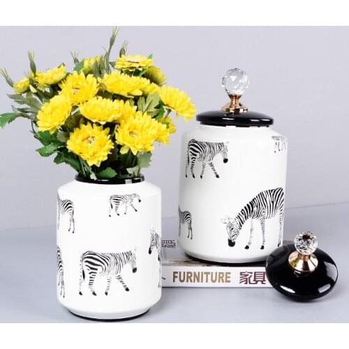 Creative Zebra Pattern Ceramic Storage Jar Household Storage Jar Tea Can Countertop Living Room Decoration Sealed Storage Box