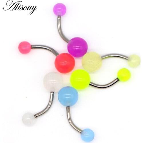 Alisouy 1 piece Acrylic flexible Glow in the dark belly ring press fit Women body piercing jewelry Navel rings piercing ombligo