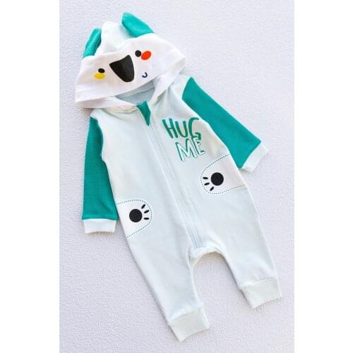 Green Koala Figured Hooded Baby Boy Jumpsuit